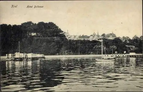 Ak Kiel, Hotel Bellevue, Wasseransicht, Schiffe, Bäume