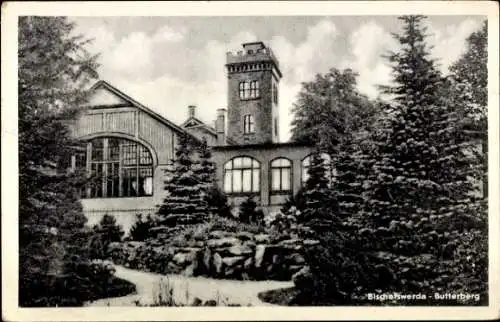 Ak Bischofswerda in Sachsen, Historisches Gebäude, Gartenlandschaft, Wolkenhimmel, luxuriöse Arch