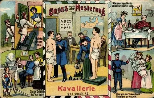 Litho Gruß von der Musterung, Kavallerie, Soldatenliebe