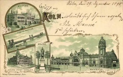 Ak Köln am Rhein, Museum, Feste Brücke, Neues Postgebäude, Bahnhof, Moltke