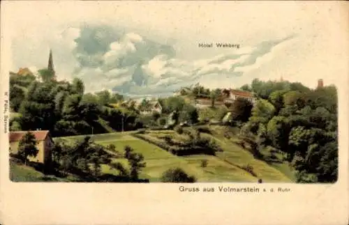 Ak Volmarstein Wetter an der Ruhr, Hotel Wehberg, Landschaft, Wolken, Gruß aus Volmarstein a. d. 