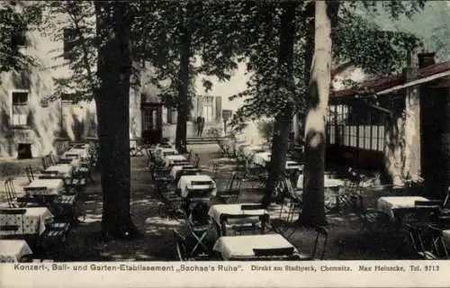 Ak Chemnitz in Sachsen, Garten-Etablissement, Tische im Freien, Stadtpark, Chemnitz