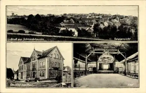 Ak Schmiedehausen in Thüringen, Gruß aus  Totalansicht, Saal, Gasthof zur Post