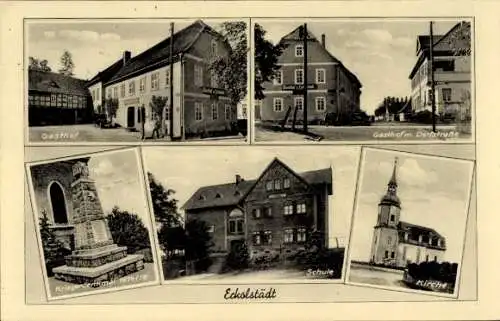 Ak Eckolstädt Bad Sulza in Thüringen, Gasthof, Schule, Kirche, Gasthof m. Dorfstraße