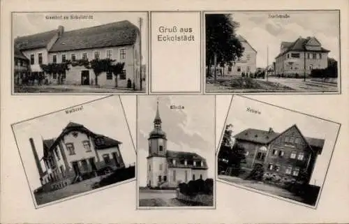 Ak Eckolstädt Bad Sulza in Thüringen,  Gasthof zu  Dörferstraße, Molkerei, Kirche, Sebule