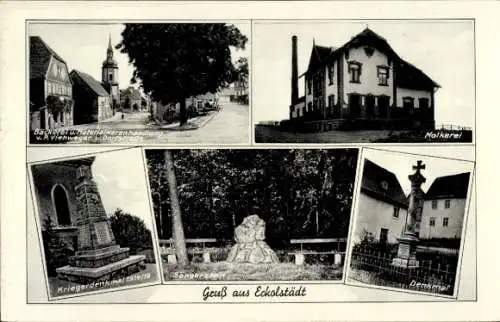 Ak Eckolstädt Bad Sulza in Thüringen, Ansichten aus  Kriegerdenkmal, Molkerei, Dorfstraße