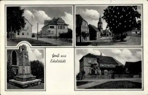 Ak Eckolstädt Bad Sulza in Thüringen, Schwarze und weiße Bilder, Häuseransichten, Denkmal, Kirche