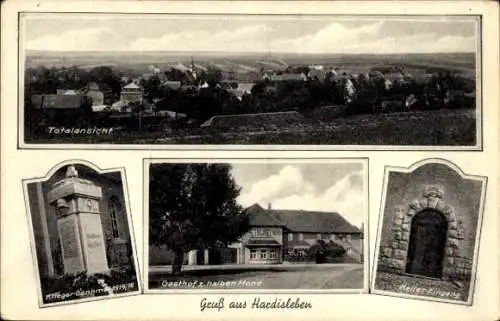 Ak Hardisleben, Gasthof zum halben Mond, Kriegerdenkmal