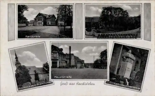 Ak Hardisleben Buttstädt in Thüringen, Karlsplatz, Hauptstraße, Kriegerdenkmal, Kirche