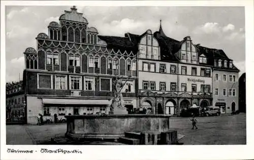 Ak Weimar in Thüringen, Marktpartie, Brunnen, Weinhandlung