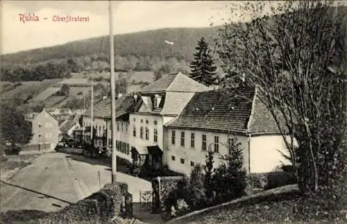 Ak Ruhla in Westthüringen, Oberförsterei und Straßenpartie, Wohnhäuser