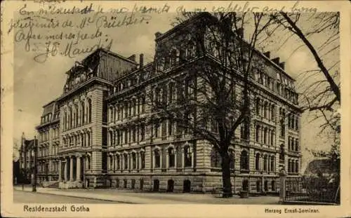 Ak Gotha in Thüringen, Eindrucksvolle Gebäudeansicht, Residenzstadt  Herzog Ernst-Seminar