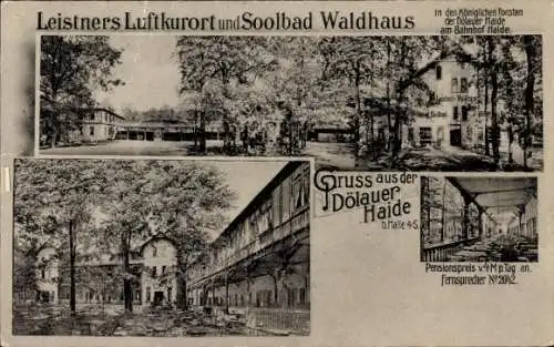 Ak Dölauer Heide Halle an der Saale, Leistners Luftkurort, Soolbad Waldhaus, Dölauer Haide, Bahnh