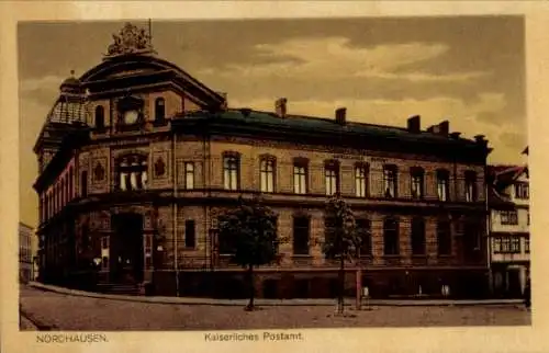 Ak Nordhausen am Harz, Kaiserliches Postamt,  Architektur, farbige Darstellung