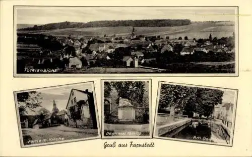 Ak Farnstedt Farnstädt im Saalekreis, Totalansicht, Partie m. Kirche, Denkmal 1914/78, Am Dorf