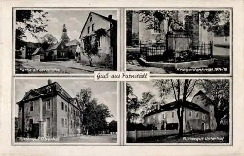 Ak Oberfarnstedt Farnstädt im Saalekreis, Kirchpartie, Kriegerdenkmal, Rittergut Unterhof u. Oberhof