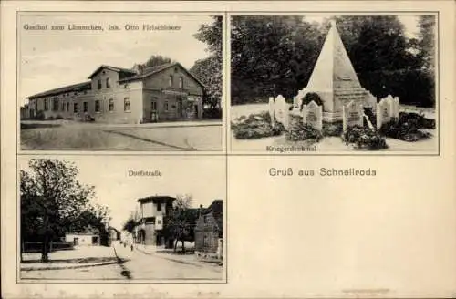 Ak Schnellroda Steigra im Saalekreis, Gasthof, Dorfstraße, Kriegerdenkmal, Gruß aus Schnellroda