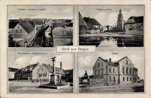Ak Steigra im Saalekreis, Teilansicht, Pfarre, Kirche, Gasthof, Schule, Kriegerdenkmal