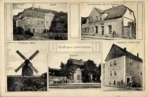 Ak Lodersleben Querfurt im Saalekreis, Schloß, Geschäftshaus von R. Elssberg, Holländer Mühle, Ga