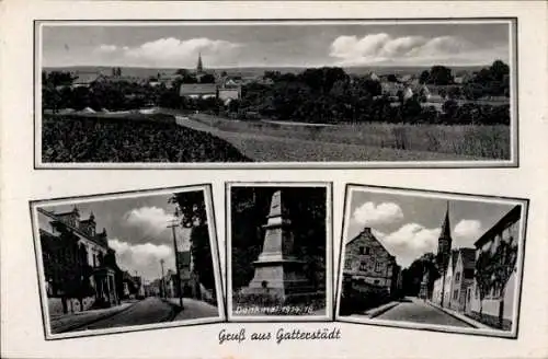 Ak Gatterstedt Gatterstädt Querfurt im Saalekreis, Landschaftsblick, Denkmal 1914-18, Straßenansi