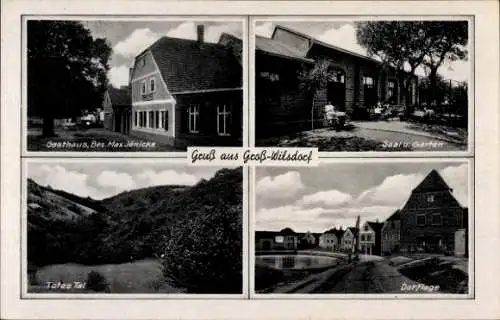 Ak Großwilsdorf Naumburg an der Saale, Gasthaus von Max Jänicke, Saal, Garten, Totes Tal, Dorflage