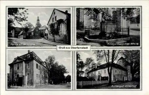 Ak Oberfarnstedt Farnstädt im Saalekreis, Partie an der Kirche, Kriegerdenkmal 1914/18, Rittergut