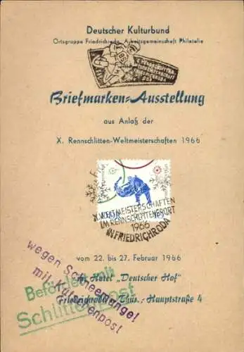 Ak Friedrichroda, Briefmarken-Ausstellung X. Rennschlitten Weltmeisterschaften 1966, Deutscher Hof