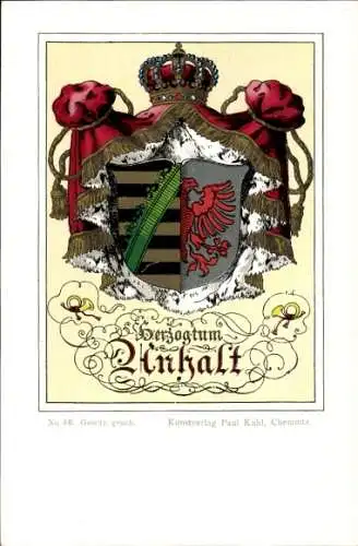 Wappen Litho Herzogtum Anhalt, Krone, Adler