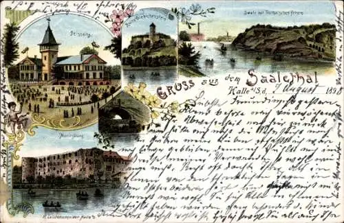 Litho Halle an der Saale, Peißnitz, Ruine Giebichenstein, Moritzburg, Jahnhöhle, Trotha'sche Felsen