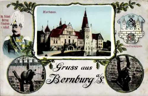 Wappen Ak Bernburg an der Saale, Kurhaus, Herzog Friedrich von Anhalt