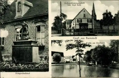 Ak Barnstedt in der Lüneburger Heide, Kriegerdenkmal, Kolonialwarengeschäft, Inh. Karl Kelz, Part