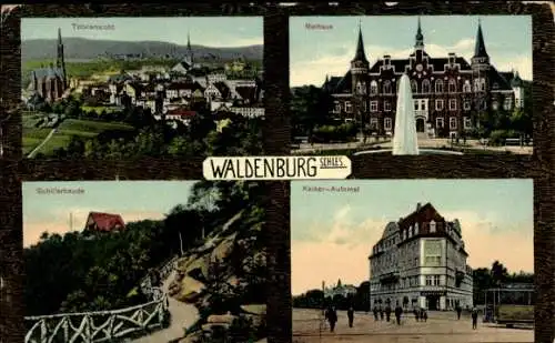 Ak Wałbrzych Waldenburg Schlesien, Rathaus, Schillerbaude, Kaiser Automat