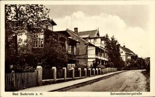 Ak Bad Suderode Quedlinburg im Harz, Vorderansicht von Häusern, Schwedderbergstraße, ländliche At