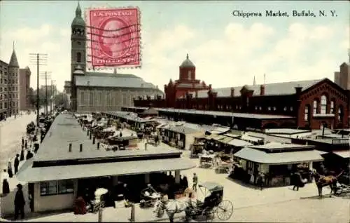 Ak Buffalo New York USA, Chippewa Markt, Marktstände,  Architektur, Poststempel