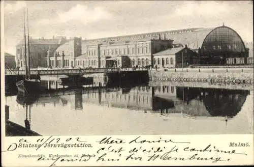 Ak Malmö Schweden, Statens Jernvägsstation, Wasser, Gebäude, 11/120.