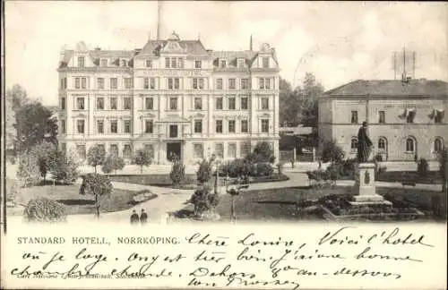 Ak Norrköping Schweden, Standard Hotel,  schicke Architektur, Gartenbereich, 