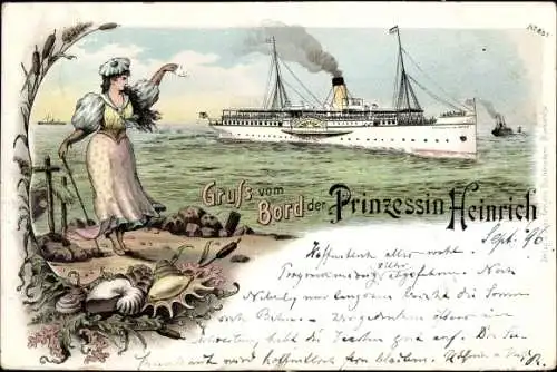 Litho Dampfschiff Prinzessin Heinrich, HAPAG Seebäderdienst, Muscheln
