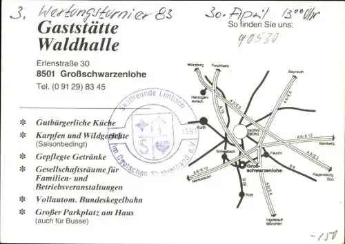 Ak Großschwarzenlohe Wendelstein in Mittelfranken, Gaststätte Waldhalle