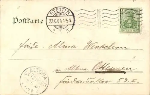 Ak Szczecin Stettin Pommern, Brunnen, Menschen in r Kleidung, Stadtansicht, Farbenfroh