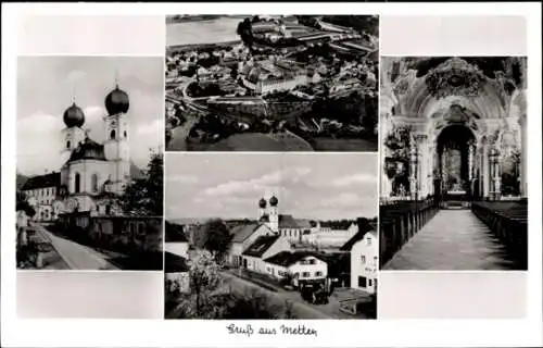 Ak Metten an der Donau Niederbayern, Verschiedene Ansichten von  Kirche, Landschaft, Historische 