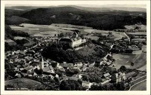 Ak Wörth an der Donau Oberpfalz Bayern, Luftaufnahme, Kloster, Häuser, Fluss, Landschaft