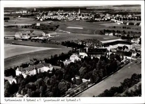 Ak Rottenmünster Rottweil am Neckar, Luftaufnahme von Rottenmünster, Gesamtansicht mit Rottweil
