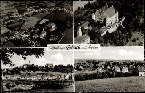 Ak Erbach an der Donau Württemberg, Luftaufnahme Erbach, Burg, Landschaft,  Ansicht