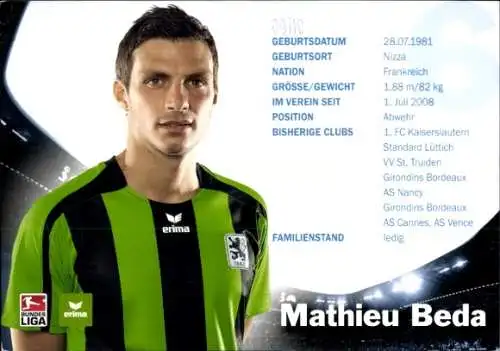 Autogrammkarte Fußballer Mathieu Beda, TSV 1860 München, Autogramm