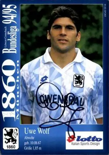 Autogrammkarte Fußballer Uwe Wolf, TSV 1860 München, Autogramm