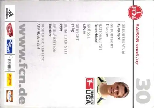 Autogrammkarte Fußballer Alexander Stephan, 1. FC Nürnberg, Autogramm