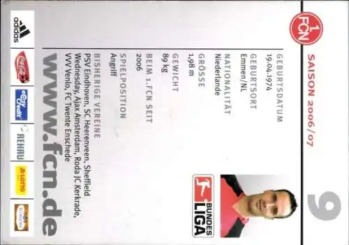 Autogrammkarte Fußballer Gerald Sibon, 1. FC Nürnberg, Autogramm