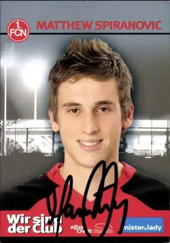 Autogrammkarte Fußballer Matthew Spiranovic, 1. FC Nürnberg, Autogramm