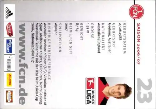 Autogrammkarte Fußballer Matthew Spiranovic, 1. FC Nürnberg, Autogramm