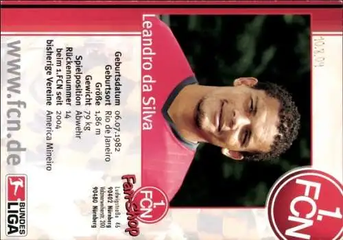 Autogrammkarte Fußballer Leandro da Silva, 1. FC Nürnberg, Autogramm